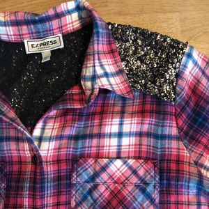 Express boyfriend flannel with sequins
